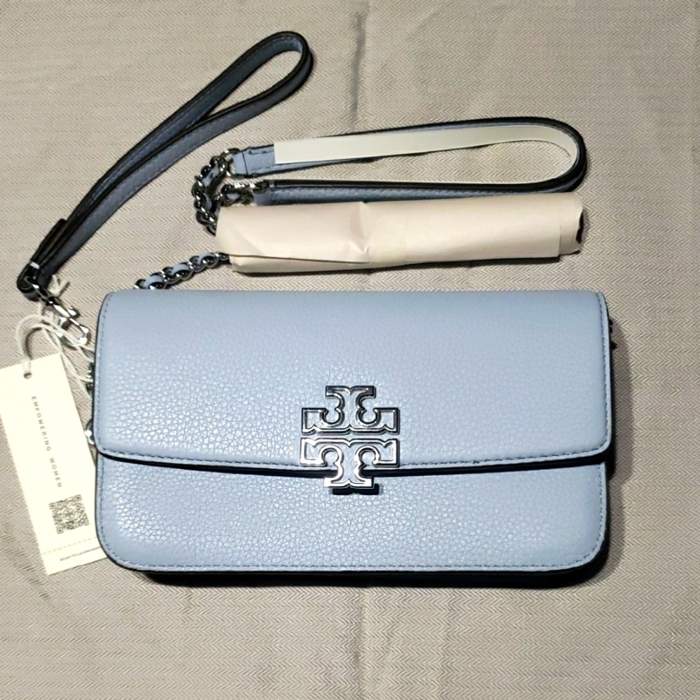 Tory Burch Light Blue Britton Wristlet Clutch Wallet Crossbody